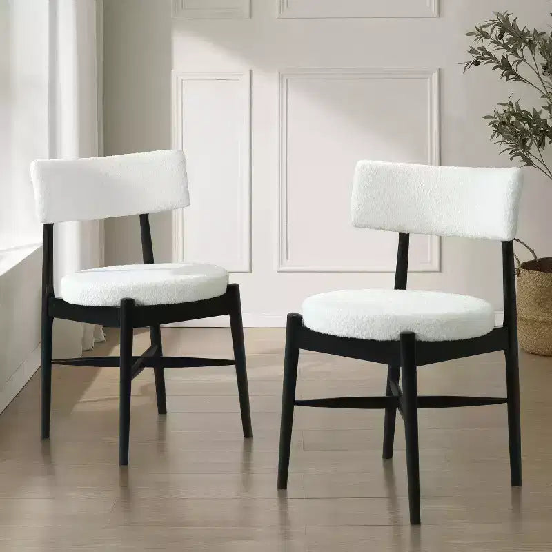 Okak Set of 2 Mid Century Boucle Seat & Back Dining Chair Without Arm,Wooden Accent Dining Chairs for Dining Room,Kitchen