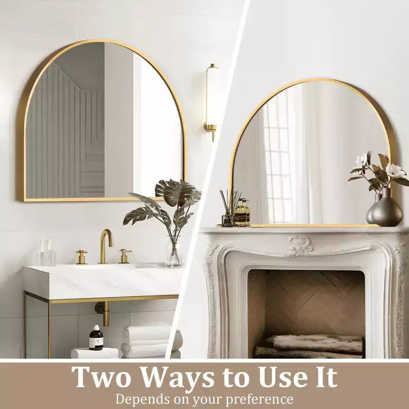 MAYEERTY Hanging Mirror Aluminum Alloy Thin Edge Right Angle Arch Gold