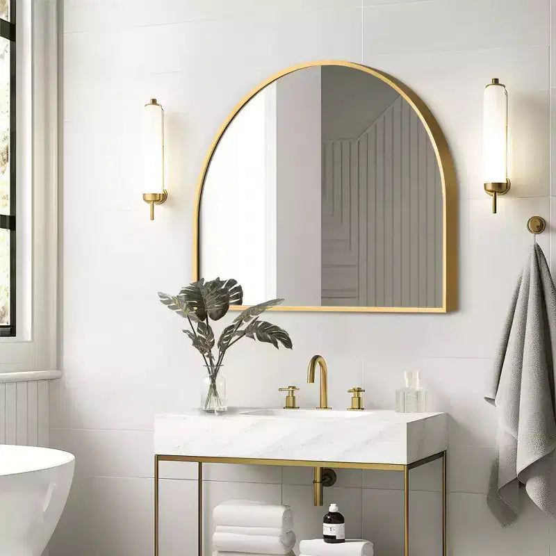 MAYEERTY Hanging Mirror Aluminum Alloy Thin Edge Right Angle Arch Gold