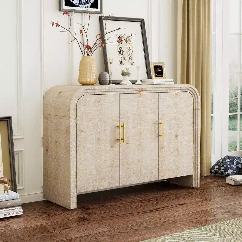 Bestier Buffet Sideboard Cabinet with Storage Modern Minimalist Curved Sideboard with Gold Handles for Living and Dining Room