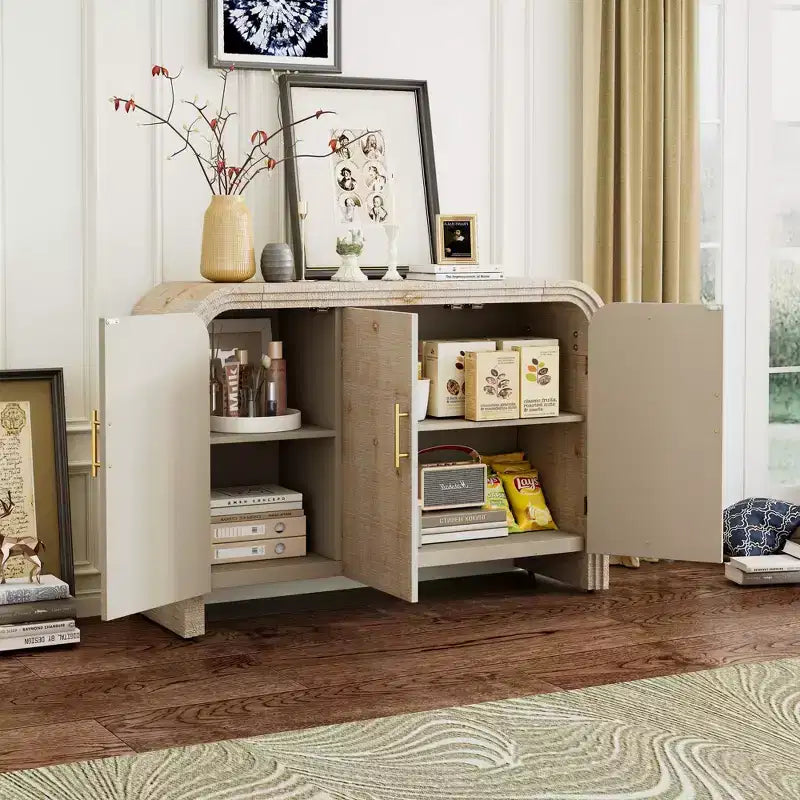 Bestier Buffet Sideboard Cabinet with Storage Modern Minimalist Curved Sideboard with Gold Handles for Living and Dining Room