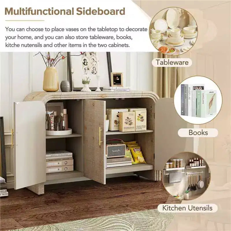 Bestier Buffet Sideboard Cabinet with Storage Modern Minimalist Curved Sideboard with Gold Handles for Living and Dining Room