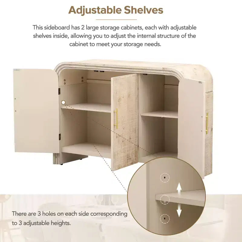 Bestier Buffet Sideboard Cabinet with Storage Modern Minimalist Curved Sideboard with Gold Handles for Living and Dining Room