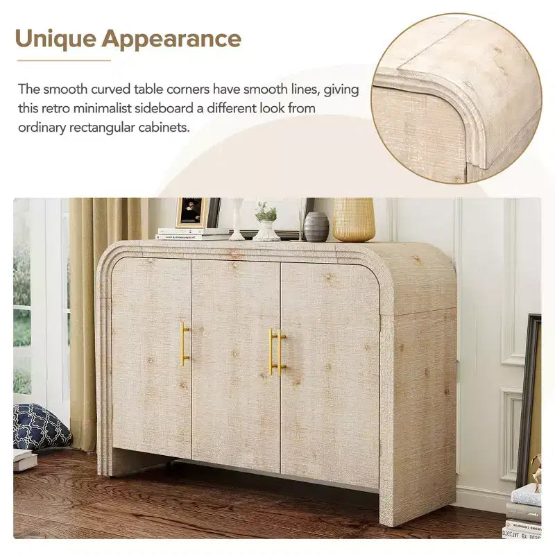 Bestier Buffet Sideboard Cabinet with Storage Modern Minimalist Curved Sideboard with Gold Handles for Living and Dining Room