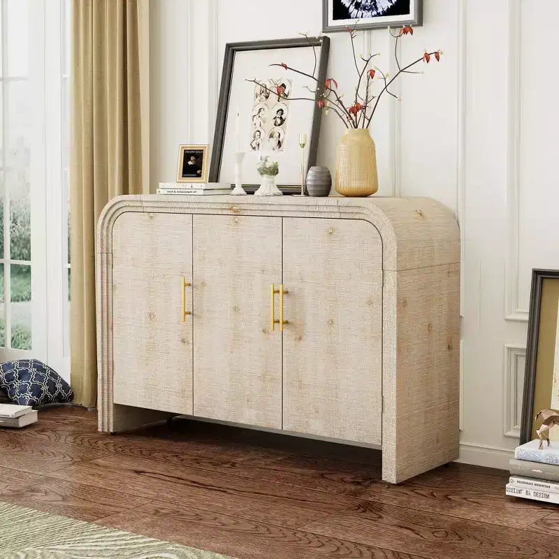 Bestier Buffet Sideboard Cabinet with Storage Modern Minimalist Curved Sideboard with Gold Handles for Living and Dining Room