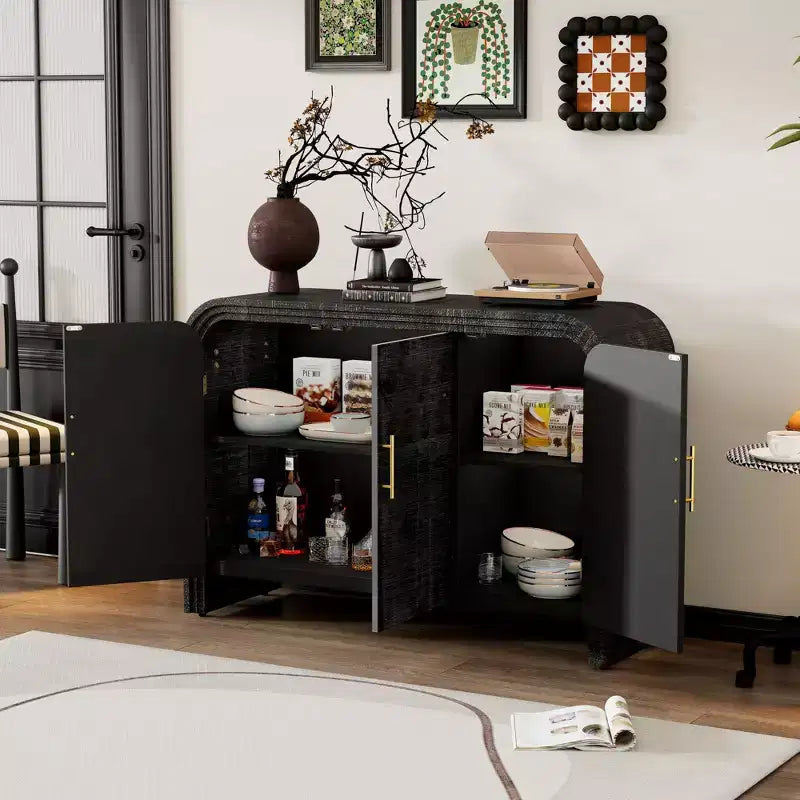 Bestier Buffet Sideboard Cabinet with Storage Modern Minimalist Curved Sideboard with Gold Handles for Living and Dining Room