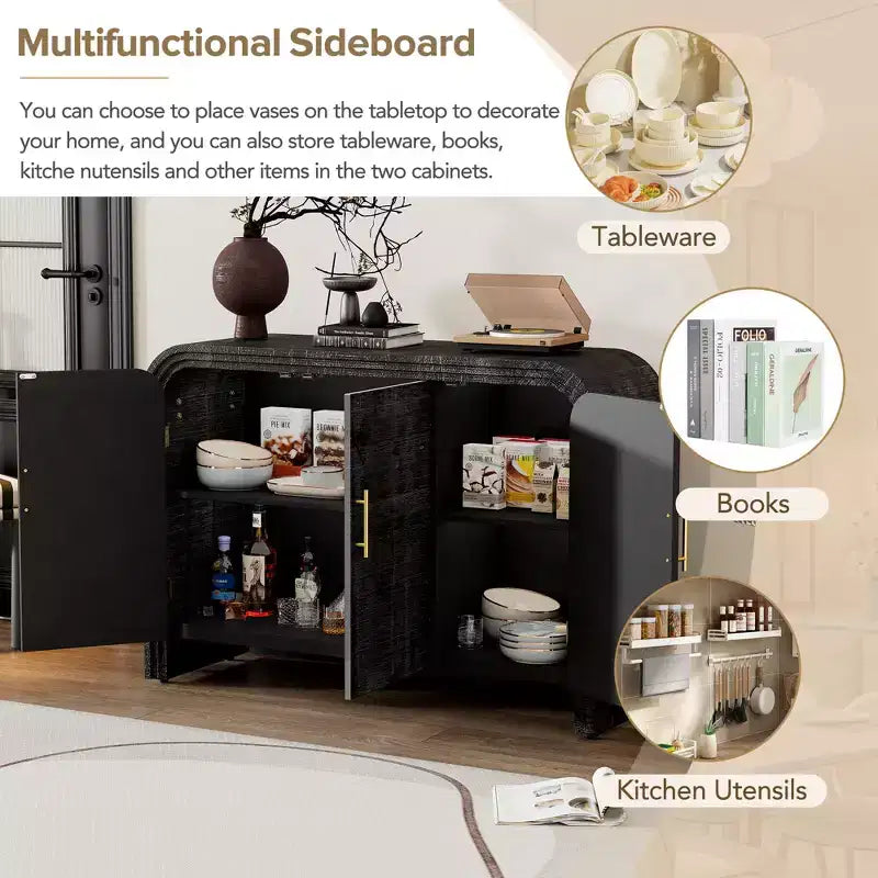Bestier Buffet Sideboard Cabinet with Storage Modern Minimalist Curved Sideboard with Gold Handles for Living and Dining Room