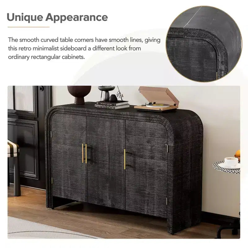 Bestier Buffet Sideboard Cabinet with Storage Modern Minimalist Curved Sideboard with Gold Handles for Living and Dining Room