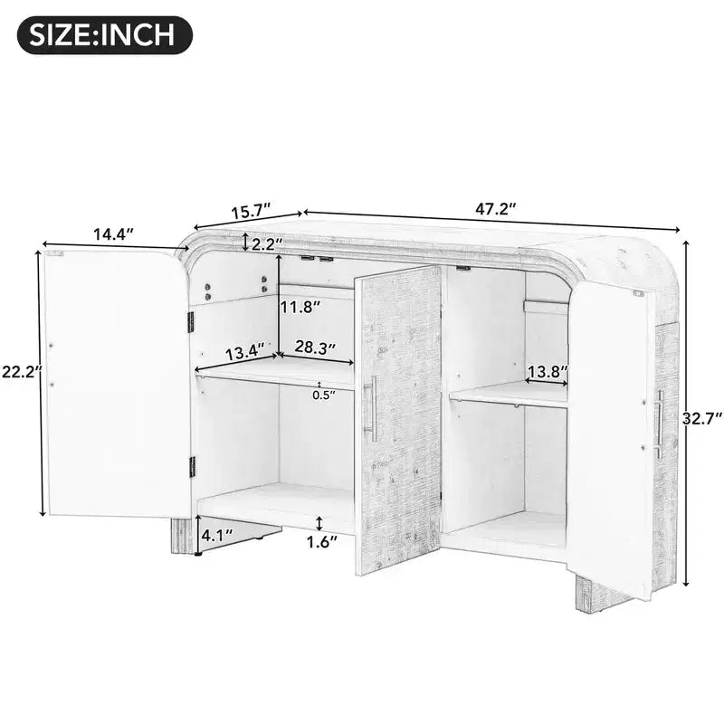 Bestier Buffet Sideboard Cabinet with Storage Modern Minimalist Curved Sideboard with Gold Handles for Living and Dining Room