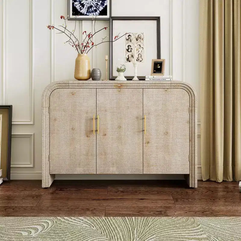 Bestier Buffet Sideboard Cabinet with Storage Modern Minimalist Curved Sideboard with Gold Handles for Living and Dining Room