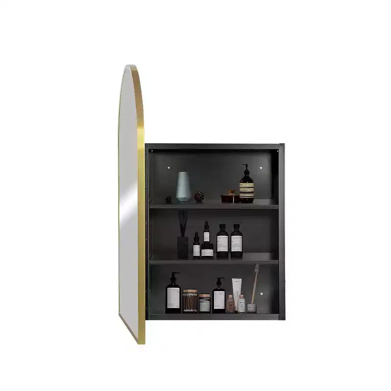 MAYEERTY 36 x 24in Modern Arch Bathroom Medicine Cabinets, Metal Framed Wall Mirror with Storage, Gold