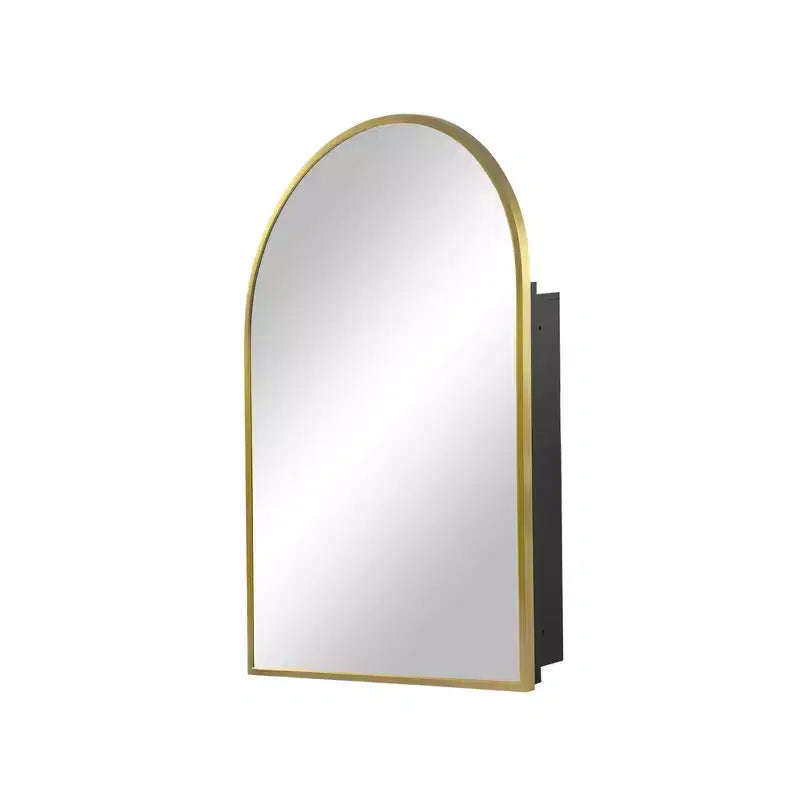 MAYEERTY 36 x 24in Modern Arch Bathroom Medicine Cabinets, Metal Framed Wall Mirror with Storage, Gold