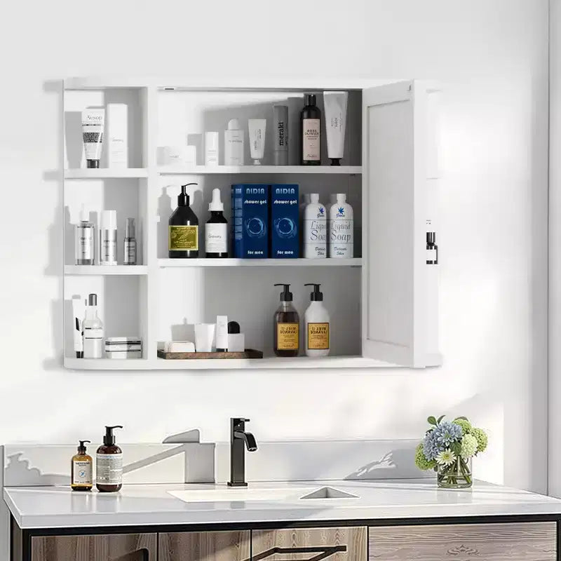MAYEERTY 5.9 x 31.5in Modern Rectangular Bathroom Medicine Cabinets, Metal Framed Wall Mirror with Storage, White