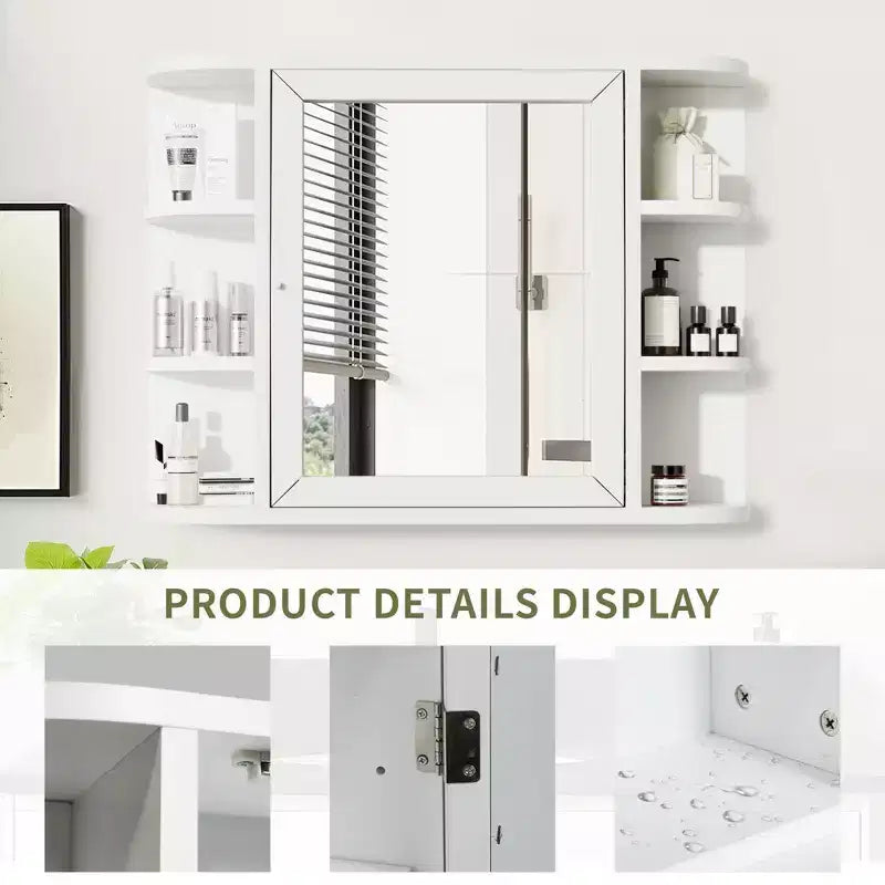 MAYEERTY 5.9 x 31.5in Modern Rectangular Bathroom Medicine Cabinets, Metal Framed Wall Mirror with Storage, White