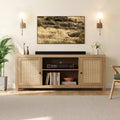 Farmhouse TV Stand, TV Entertainment Center with Doors Adjustable Shelves, Modern TV Media Console for Living Room, Bedroom, Oak
