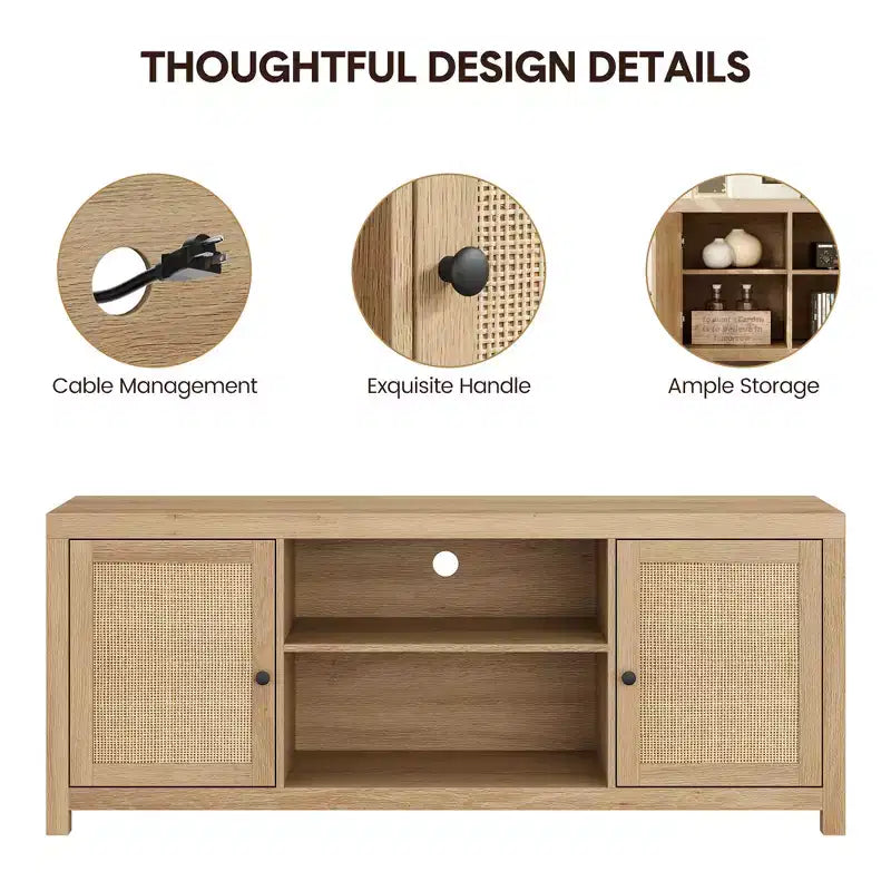 Farmhouse TV Stand, TV Entertainment Center with Doors Adjustable Shelves, Modern TV Media Console for Living Room, Bedroom, Oak