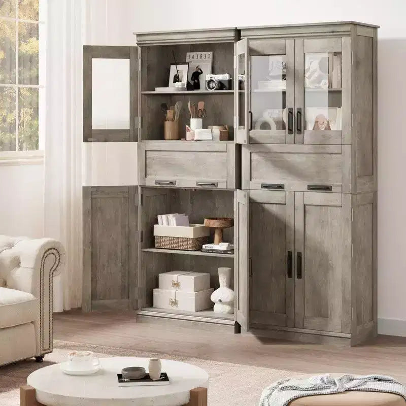 Coolmee 67 inch Tall Bathroom Cabinet with 4 Doors & Flip Glass Drawer, Storage Cabinet with Adjustable Shelves, Freestanding Organizer for Home