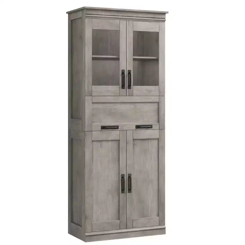 Coolmee 67 inch Tall Bathroom Cabinet with 4 Doors & Flip Glass Drawer, Storage Cabinet with Adjustable Shelves, Freestanding Organizer for Home