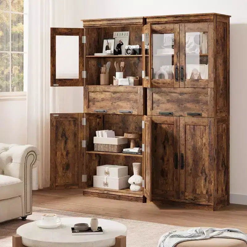 Coolmee 67 inch Tall Bathroom Cabinet with 4 Doors & Flip Glass Drawer, Storage Cabinet with Adjustable Shelves, Freestanding Organizer for Home