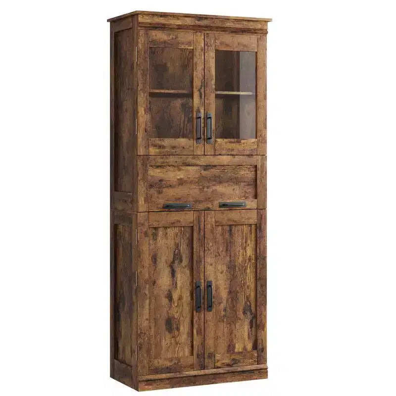 Coolmee 67 inch Tall Bathroom Cabinet with 4 Doors & Flip Glass Drawer, Storage Cabinet with Adjustable Shelves, Freestanding Organizer for Home