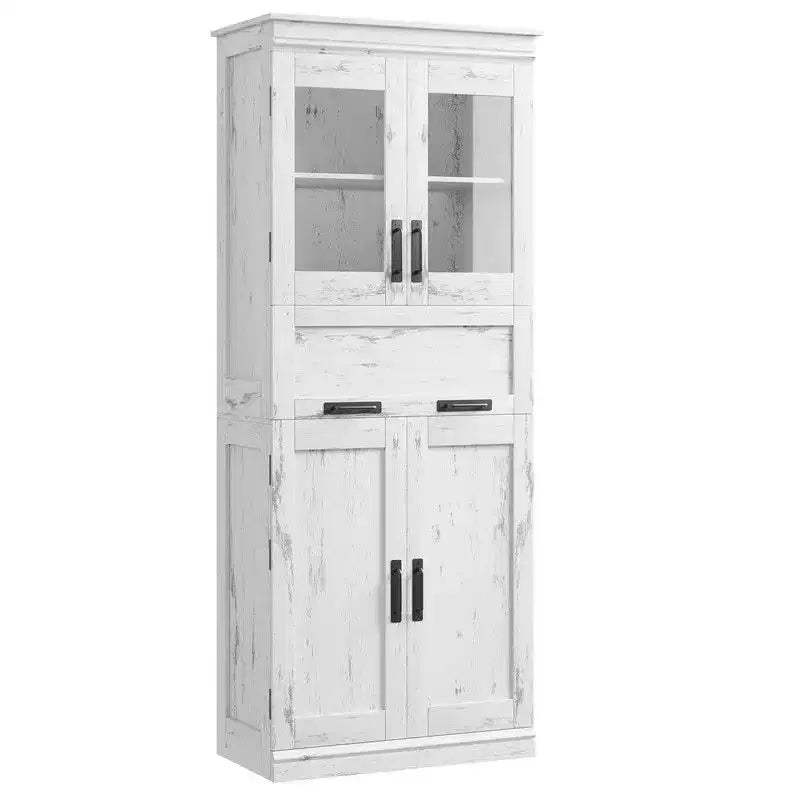 Coolmee 67 inch Tall Bathroom Cabinet with 4 Doors & Flip Glass Drawer, Storage Cabinet with Adjustable Shelves, Freestanding Organizer for Home