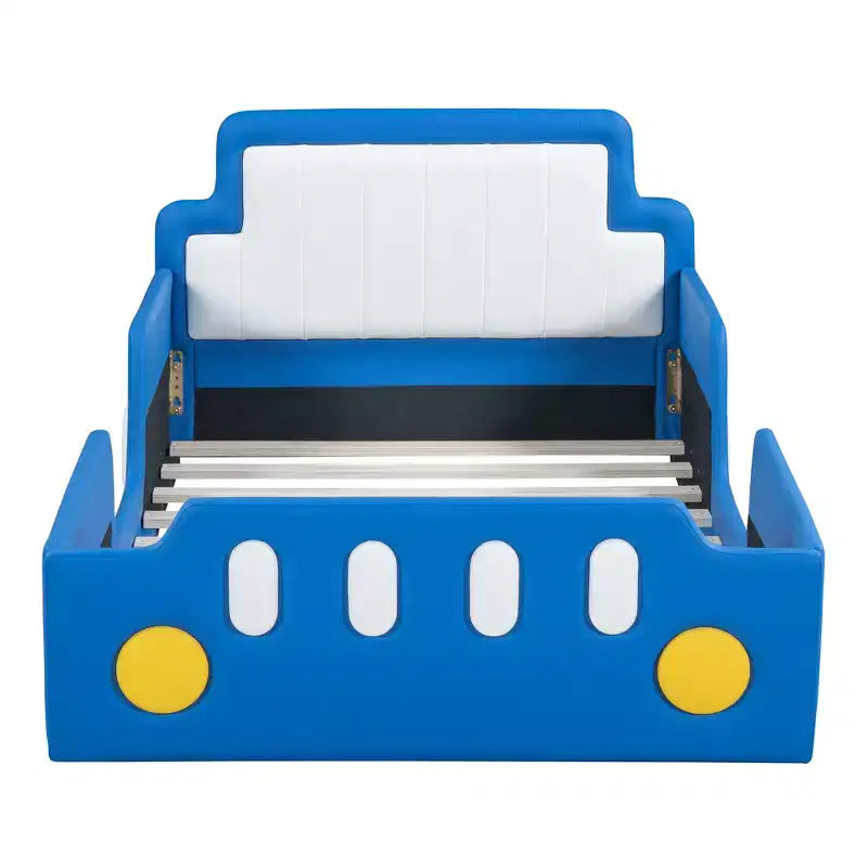 Bellemave Twin Size Race Car-Shaped Platform Bed with Wheels, with Headboard and Footboard, for Boys,Blue