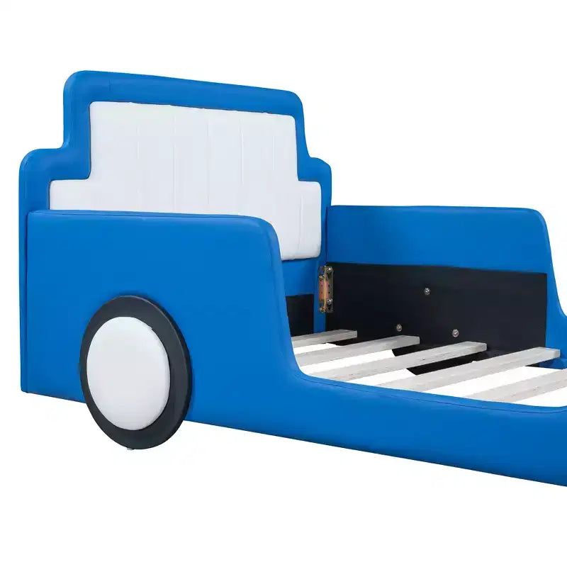 Bellemave Twin Size Race Car-Shaped Platform Bed with Wheels, with Headboard and Footboard, for Boys,Blue