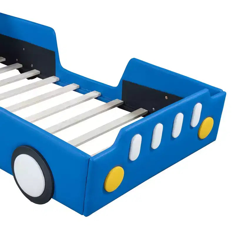 Bellemave Twin Size Race Car-Shaped Platform Bed with Wheels, with Headboard and Footboard, for Boys,Blue