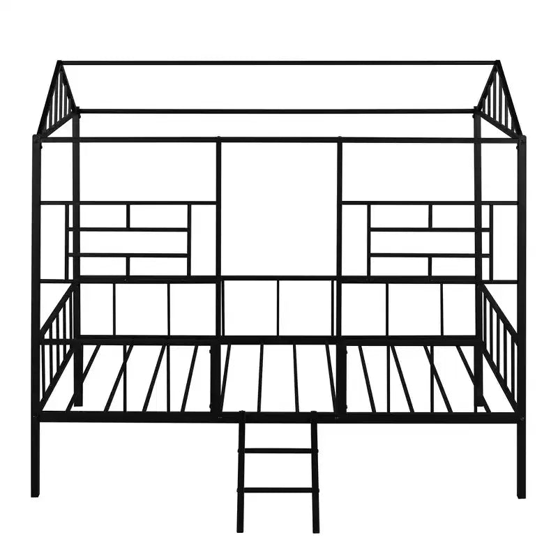 Bellemave Twin Size Metal House Bed Frame, Low Loft Bed Frame with Ladder, for Girls, Boys, Black