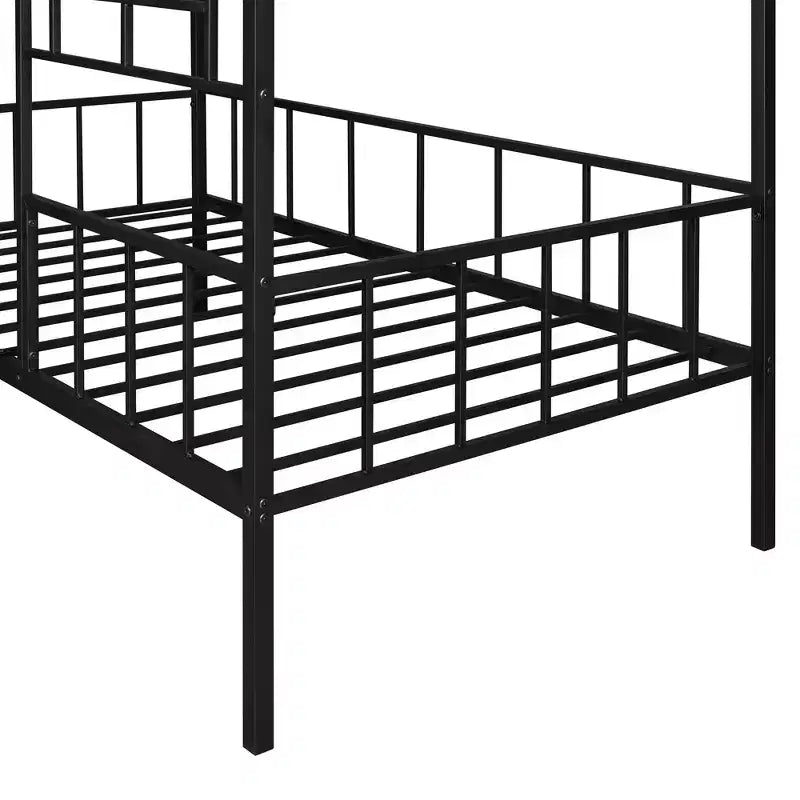 Bellemave Twin Size Metal House Bed Frame, Low Loft Bed Frame with Ladder, for Girls, Boys, Black