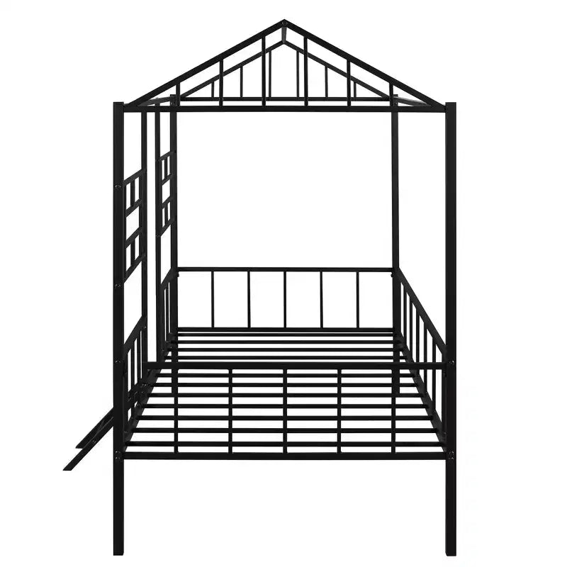 Bellemave Twin Size Metal House Bed Frame, Low Loft Bed Frame with Ladder, for Girls, Boys, Black