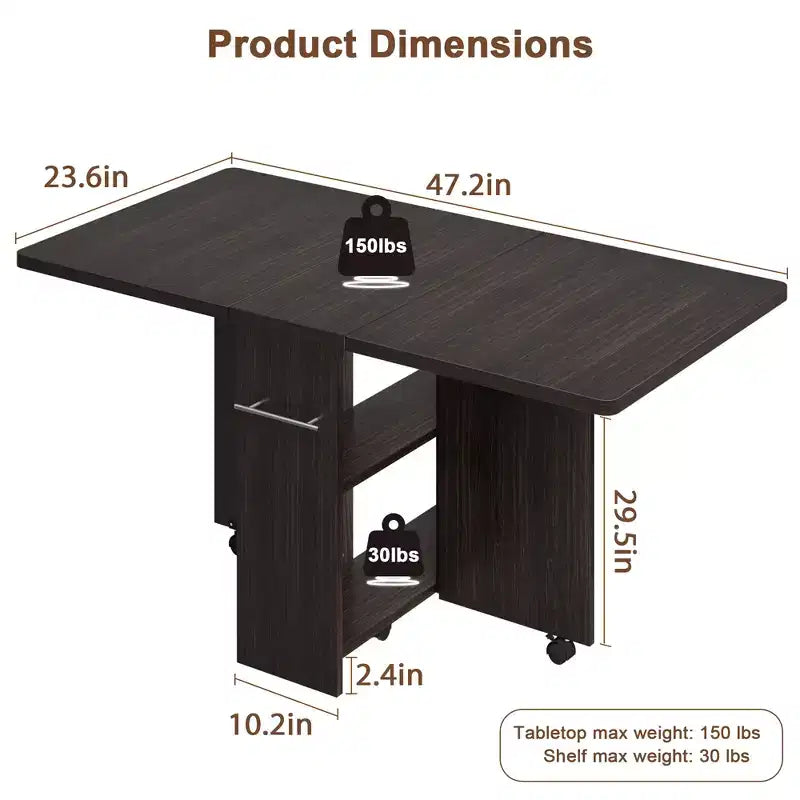 Folding Dining Table for Kitchen, Space Saving Dining Table with Storage Shelf, Expandable Kitchen Drop Leaf Table for Small Space