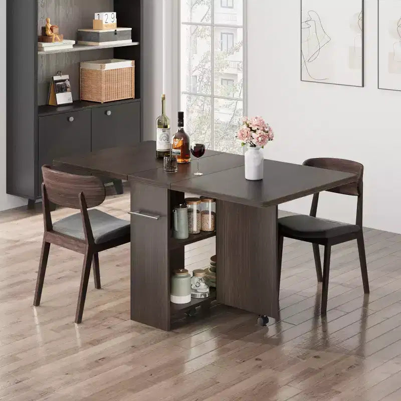 Folding Dining Table for Kitchen, Space Saving Dining Table with Storage Shelf, Expandable Kitchen Drop Leaf Table for Small Space