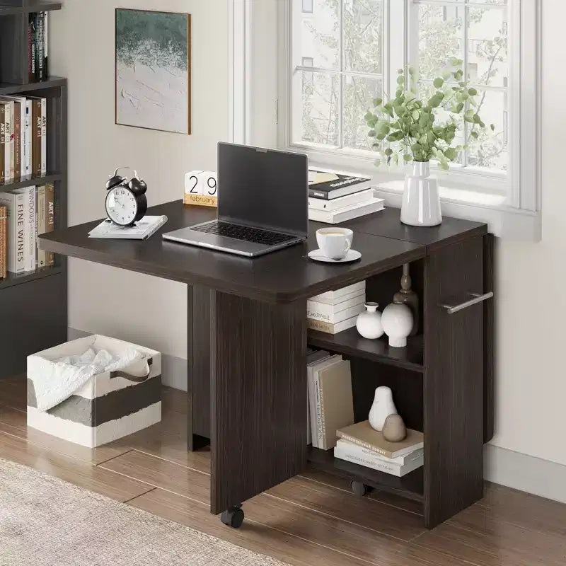 Folding Dining Table for Kitchen, Space Saving Dining Table with Storage Shelf, Expandable Kitchen Drop Leaf Table for Small Space