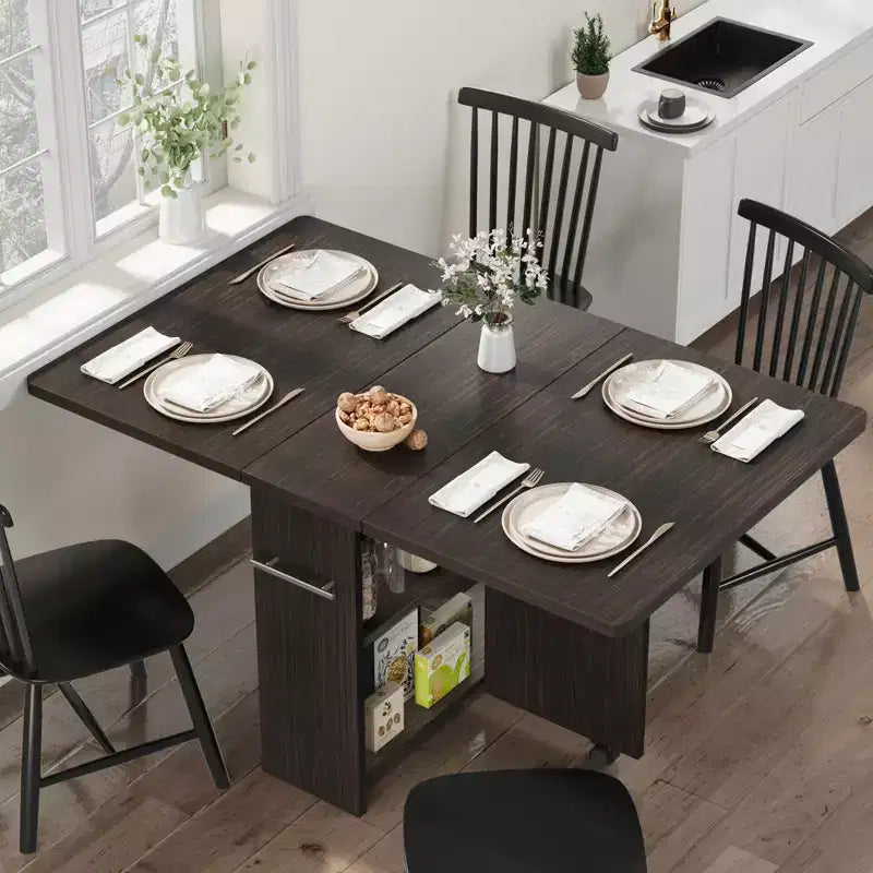 Folding Dining Table for Kitchen, Space Saving Dining Table with Storage Shelf, Expandable Kitchen Drop Leaf Table for Small Space