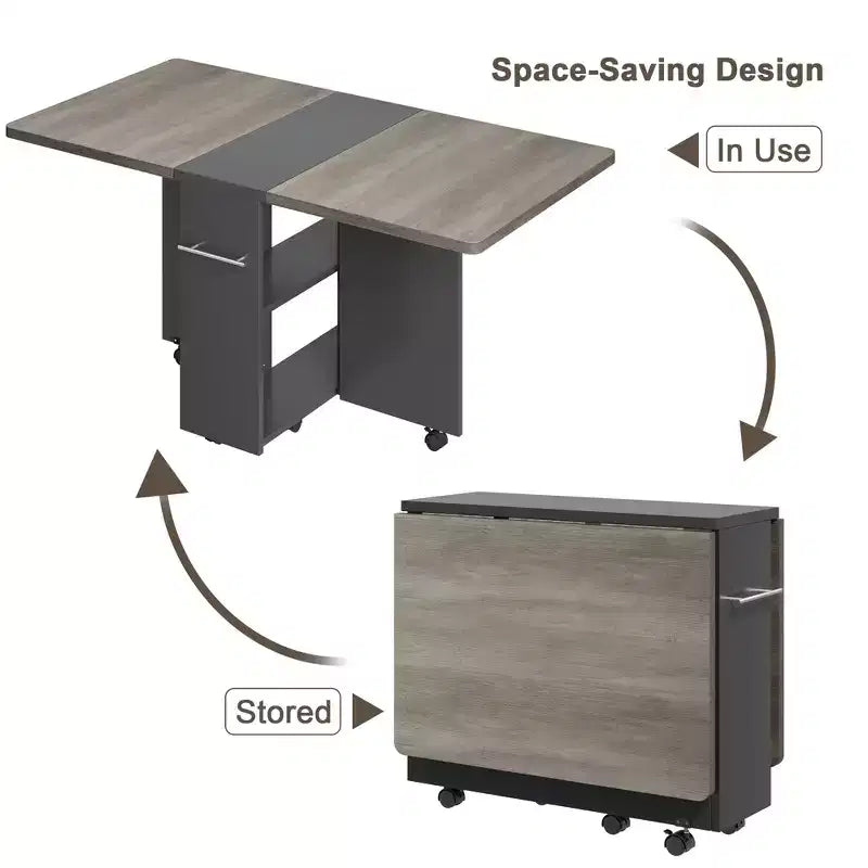 Folding Dining Table for Kitchen, Space Saving Dining Table with Storage Shelf, Expandable Kitchen Drop Leaf Table for Small Space