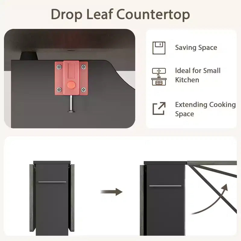 Folding Dining Table for Kitchen, Space Saving Dining Table with Storage Shelf, Expandable Kitchen Drop Leaf Table for Small Space