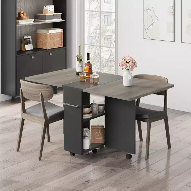 Folding Dining Table for Kitchen, Space Saving Dining Table with Storage Shelf, Expandable Kitchen Drop Leaf Table for Small Space
