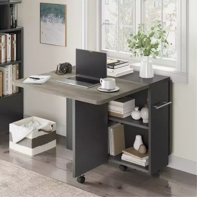 Folding Dining Table for Kitchen, Space Saving Dining Table with Storage Shelf, Expandable Kitchen Drop Leaf Table for Small Space