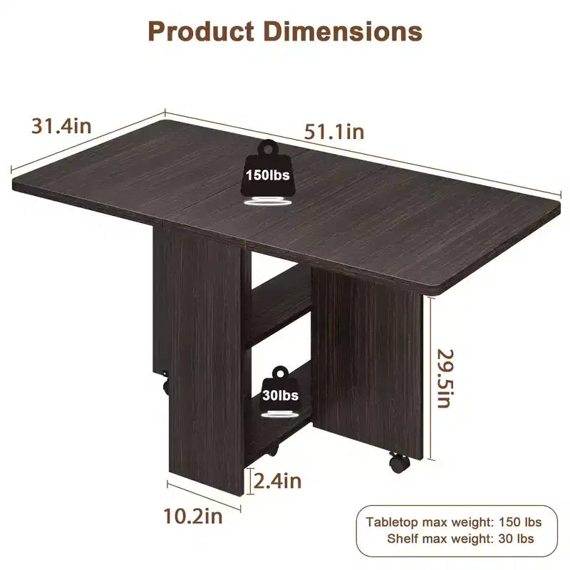 Folding Dining Table for Kitchen, Space Saving Dining Table with Storage Shelf, Expandable Kitchen Drop Leaf Table for Small Space