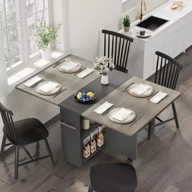 Folding Dining Table for Kitchen, Space Saving Dining Table with Storage Shelf, Expandable Kitchen Drop Leaf Table for Small Space