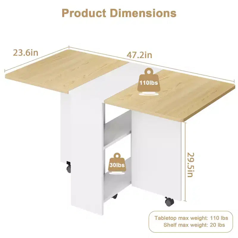 Folding Dining Table for Kitchen, Space Saving Dining Table with Storage Shelf, Expandable Kitchen Drop Leaf Table for Small Space