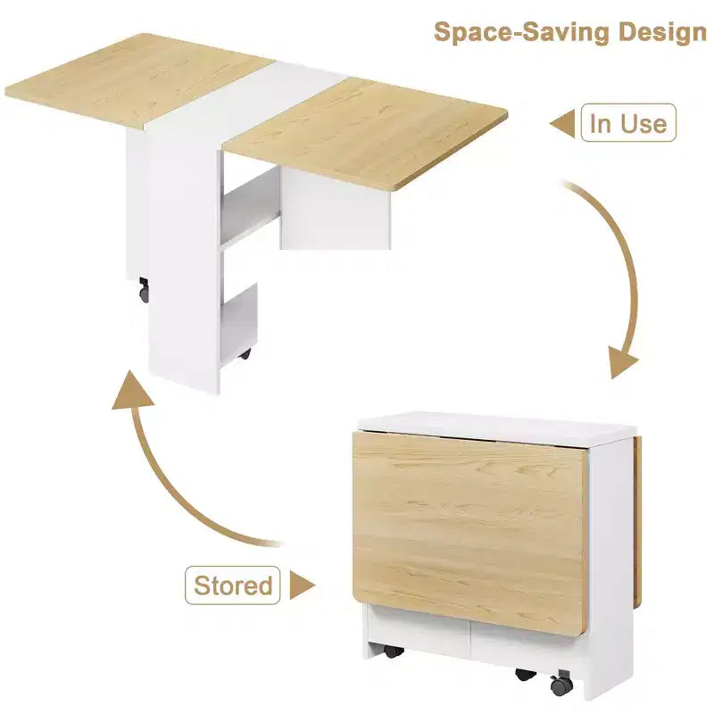 Folding Dining Table for Kitchen, Space Saving Dining Table with Storage Shelf, Expandable Kitchen Drop Leaf Table for Small Space