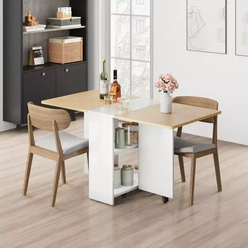 Folding Dining Table for Kitchen, Space Saving Dining Table with Storage Shelf, Expandable Kitchen Drop Leaf Table for Small Space
