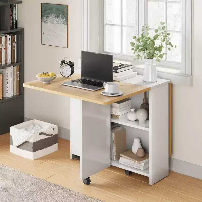 Folding Dining Table for Kitchen, Space Saving Dining Table with Storage Shelf, Expandable Kitchen Drop Leaf Table for Small Space
