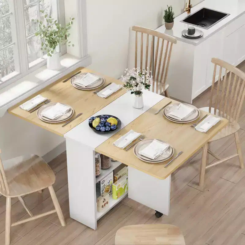 Folding Dining Table for Kitchen, Space Saving Dining Table with Storage Shelf, Expandable Kitchen Drop Leaf Table for Small Space