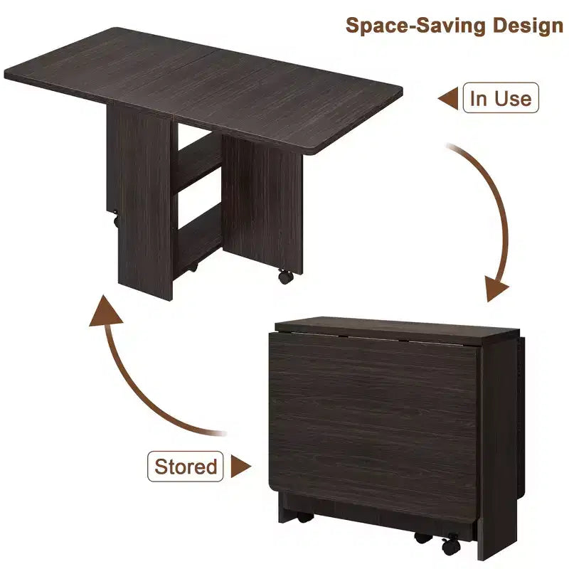 Folding Dining Table for Kitchen, Space Saving Dining Table with Storage Shelf, Expandable Kitchen Drop Leaf Table for Small Space