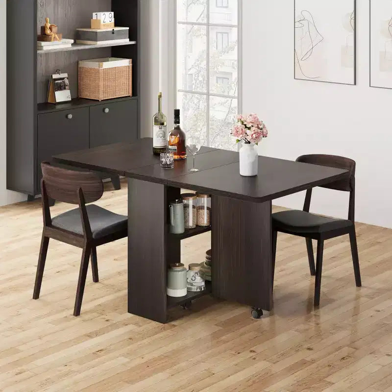 Folding Dining Table for Kitchen, Space Saving Dining Table with Storage Shelf, Expandable Kitchen Drop Leaf Table for Small Space