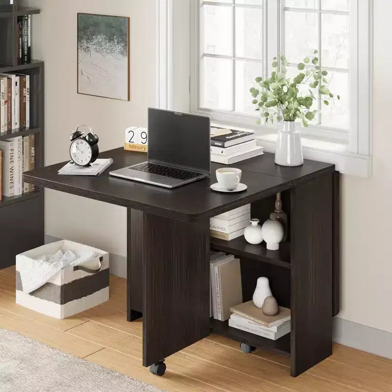 Folding Dining Table for Kitchen, Space Saving Dining Table with Storage Shelf, Expandable Kitchen Drop Leaf Table for Small Space