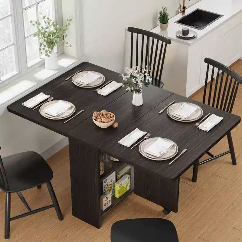Folding Dining Table for Kitchen, Space Saving Dining Table with Storage Shelf, Expandable Kitchen Drop Leaf Table for Small Space